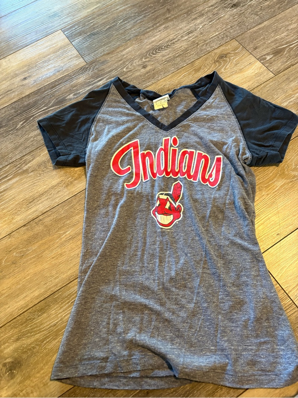 Gray & Black 'Indians' V-Neck Short Sleeve Tee